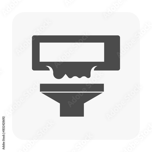 Air conditioning indoor unit washing vector icon, water dripping from evaporator coil into cleaning tray. HVAC maintenance for removing dirt and germs, improving air quality and healthy breathing.