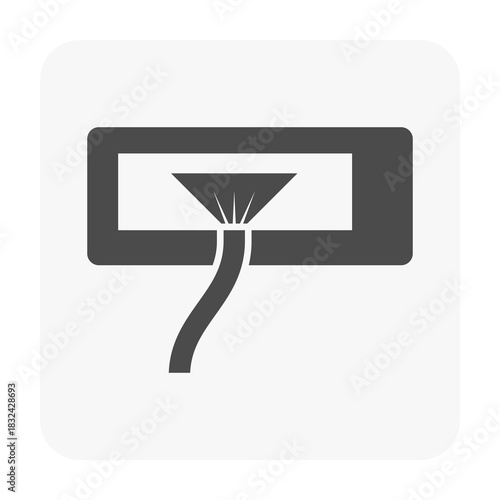 Air conditioner cleaning vector icon, showing water spray to wash remove dust and harmful particles from evaporator coil of AC indoor unit. Represents HVAC maintenance and improved health.