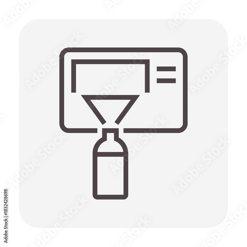 Air conditioner cleaning vector icon, foam spray applied to condenser coil to remove dust and dirt. Illustrates HVAC maintenance, improving cooling performance, airflow efficiency and energy savings.