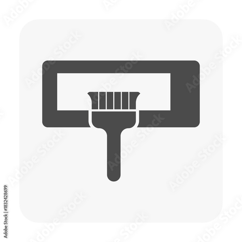 Air conditioner cleaning vector icon by brush removing dust and dirt from evaporator coil of indoor AC unit. HVAC maintenance for cooling, airflow, heat ventilation efficiency, energy savings.