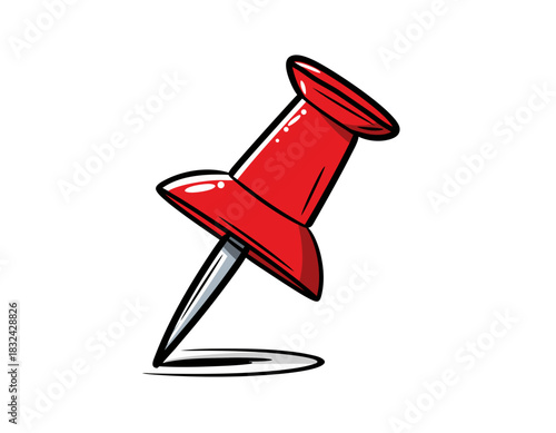 A Realistic Red Pushpin Against A Stark Black Background Casting A Defined Shadow With Crisp White Highlights On A White Surface Representing Office Supplies And Stationery