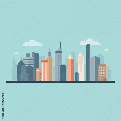 Flat Minimalist City Skyline Vector Illustration