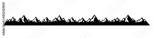 Minimalist black mountain ridge. Jagged alpine summits border vector for outdoor design, trekking, hiking and adventure posters