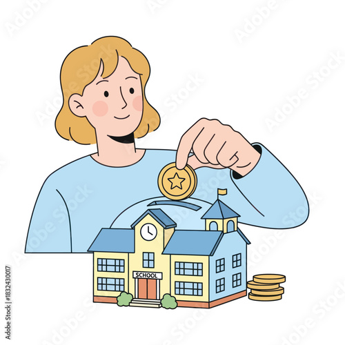 Woman saving money for school education investment.