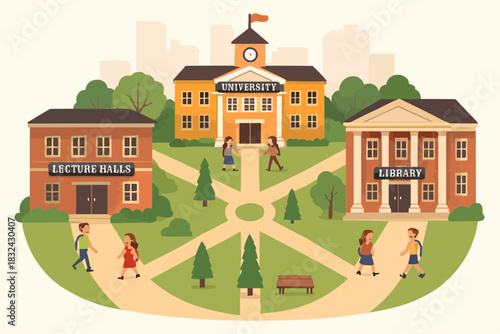 Modern University Campus Illustration