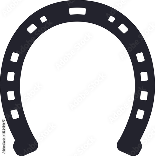 Black horseshoe icon, stylized lucky symbol, simplified vector design, white background, good fortune emblem, cultural motif, protective charm, minimal art