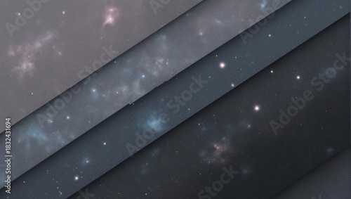 Abstract layered space background with stars and nebulae in muted colors.