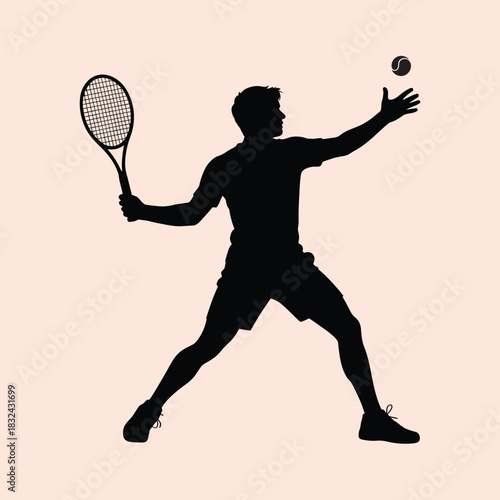 Tennis Player Serving Silhouette Vector Illustration