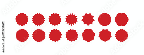 Red and black stamp seal vector set. Starburst, rosette, and jagged circle badges or sticker labels collection for price or warranty design