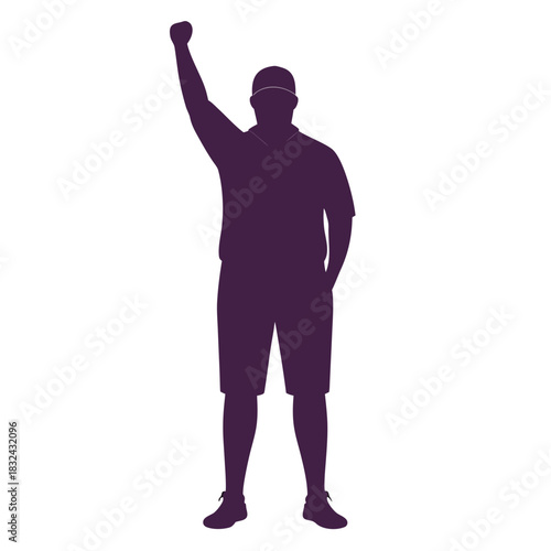 Silhouette of a Person: The image captures a silhouette of a person standing tall with their arm raised in a gesture of solidarity, empowerment, or triumph.