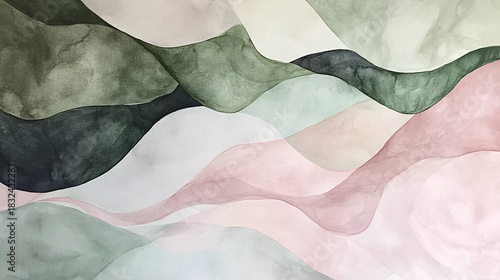 Abstract Watercolor Landscape of Soft Flowing Layers and Pastel Earth Tones for Minimalist Design and Wall Art