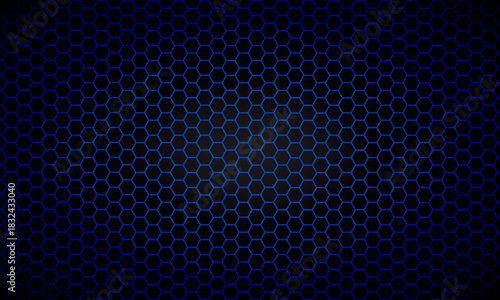 Blue geometric polygons background, hexagon symbol, abstract black metallic wallpaper. vector illustration
