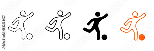 Set of minimalist soccer player icons with transparent background, depicting football, athletic activity, ui ux elements, sports apps, vector illustration
