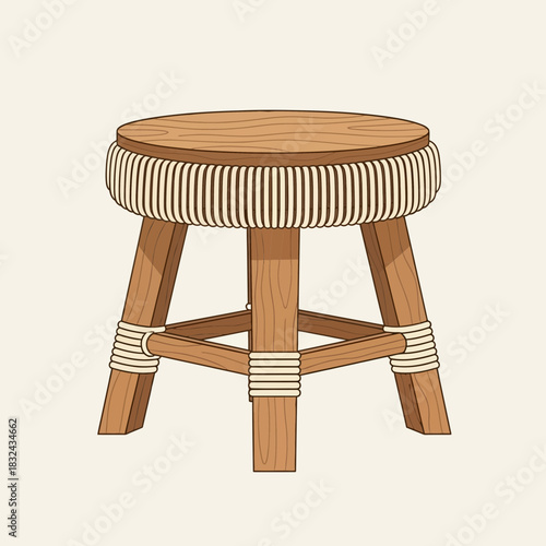 Charming cartoon style wooden stool illustration for furniture design