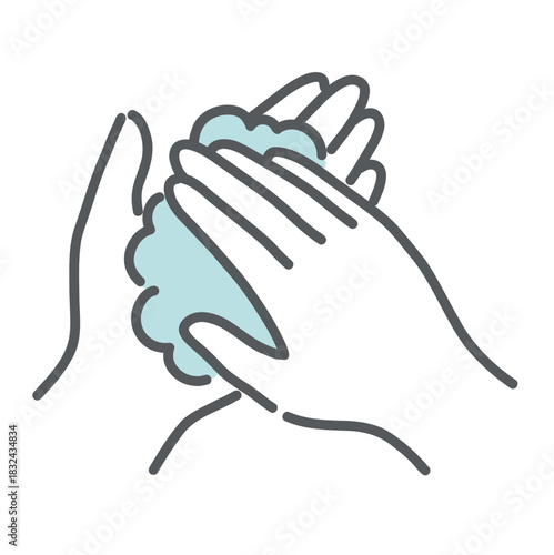 両手のひらを擦り合わせ泡を立てる手洗いの動作イラスト