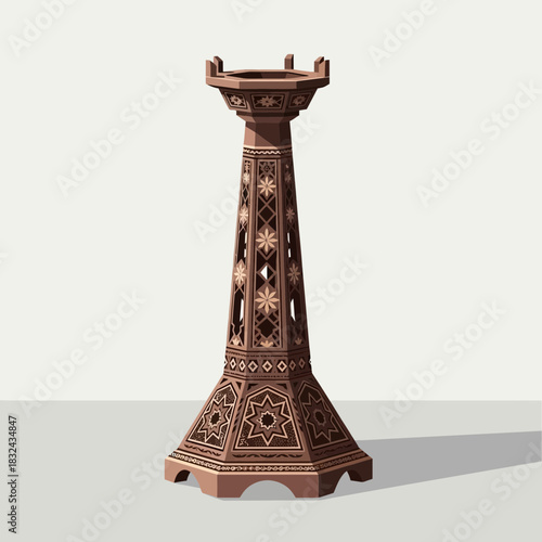 Intricate carved wooden candle holder showcases elaborate design elements