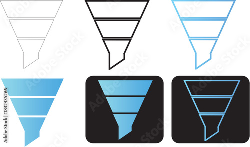 Minimalist Infographic Blue Gradient Funnel Set Collection A Visual Representation of Filtering and Sorting Processes