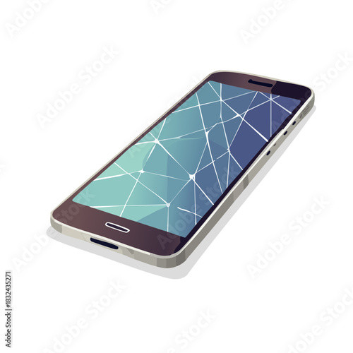画面がひび割れたスマートフォンのベクターイラスト  スマホの画面破損、故障、修理、トラブル
