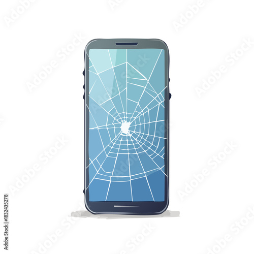 画面がひび割れたスマートフォンのベクターイラスト  スマホの画面破損、故障、修理、トラブル