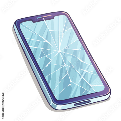 画面がひび割れたスマートフォンのベクターイラスト  スマホの画面破損、故障、修理、トラブル