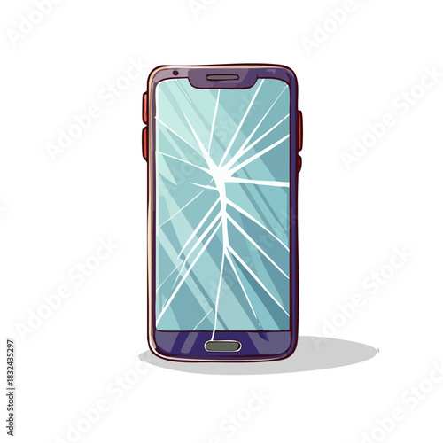 画面がひび割れたスマートフォンのベクターイラスト  スマホの画面破損、故障、修理、トラブル