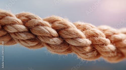 Close-up of a braided natural fiber rope, showcasing its texture and details in soft, warm colors against a blurred background.