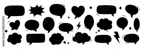 Black comic speech bubbles collection. Talk balloons set for cartoon design, chat icons, and graphic projects