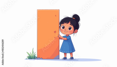 Little Girl Embracing the Door A Heartwarming Illustration for Children's Content