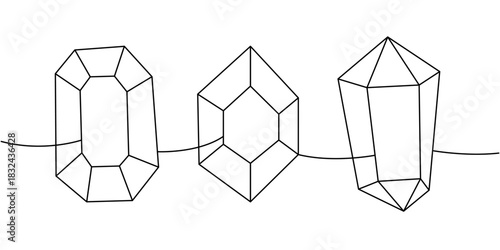 Magic luxury crystals one line continuous drawing. Diamonds and jewels. Vector illustration