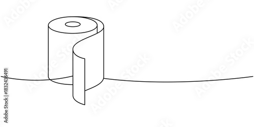 Hygiene toilet paper one line continuous drawing. Paper roll. Vector illustration