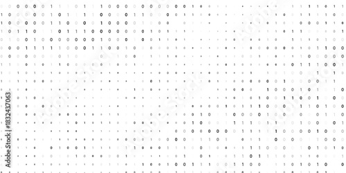 Technology binary code. Random falling white digits on screen. Hacked software. Matrix sciense background. Big data analytics.