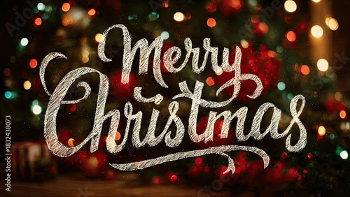 Merry christmas festive greeting with holiday lights and celebratory text