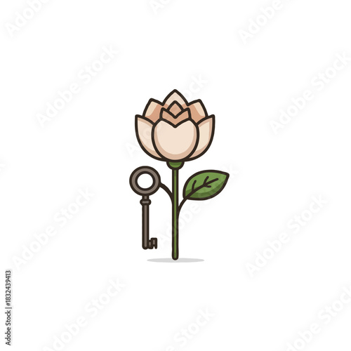 Elegant simplicity key unlock dreams blossoming potential unique conceptual flower symbol icon