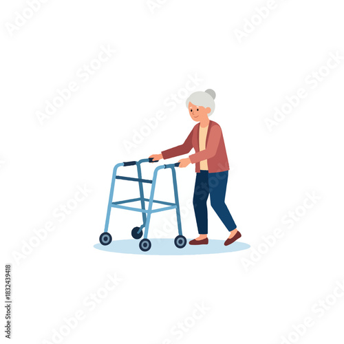 Elderly woman with walker embracing independence and mobility in her daily routine with
