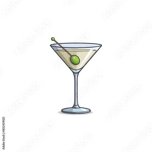 Elegant martini illustration with olive garnish showcasing simplicity and clean aesthetic in