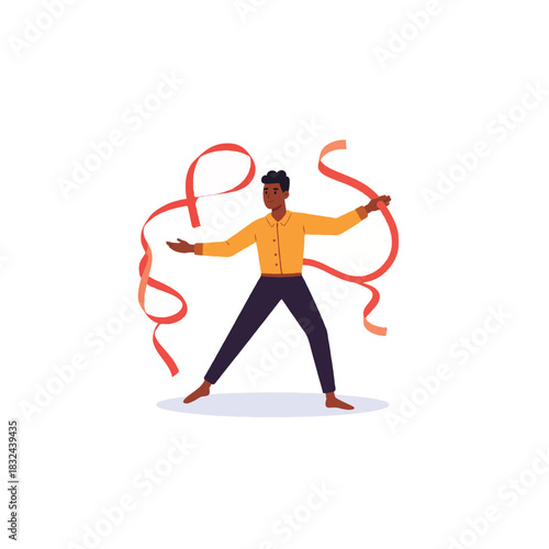 Energetic gymnast showcasing rhythmic ribbon dance, a captivating performance of athleticism and