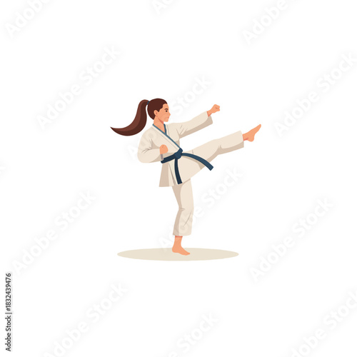 Focused martial artist executing dynamic kick demonstrating powerful self defense mastery and