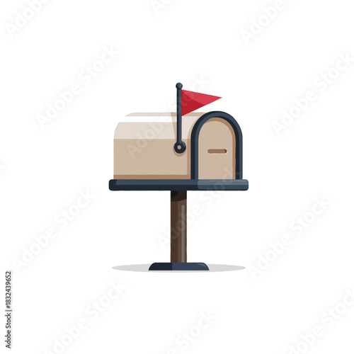 Suburban mailbox with red flag symbolizes communication, messages, and receiving letters for