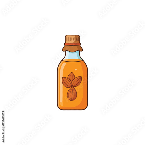 Vector drawing of almond oil bottle for beauty or food and health product advertisement or