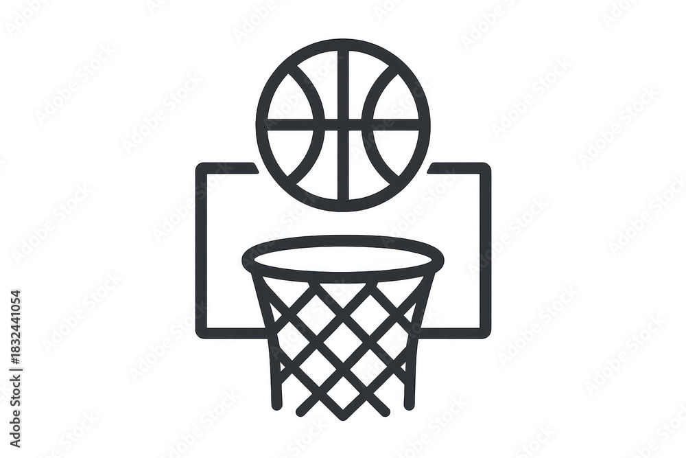Obraz premium Basketball icon showing a ball above the hoop, representing sport, game, competition, and reaching for success