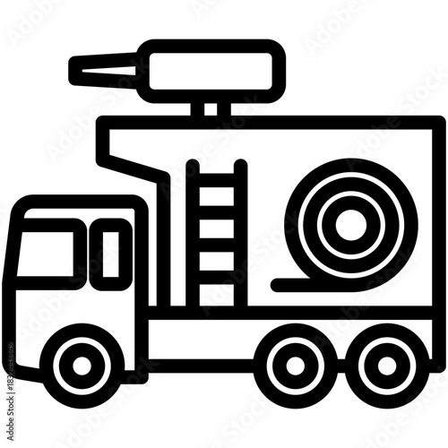 Fire Truck Outline Icon Mini Illustration, Use For Modern Concept, Print, Ui, Ux Kit, Web And App Development. Vector Related To Firefighter, Rescue And More