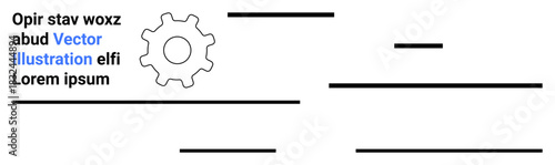 Graphic design, engineering, workflow visualization, minimalism, branding, automation. Gear icon with text blocks and lines. Graphic design and workflow visualization concept