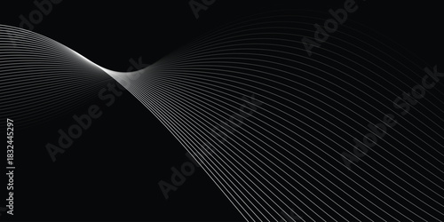 abstract creative black white blend wave line design on black background.