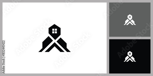 Modern Geometric House Roof Icon for Real Estate and Property
