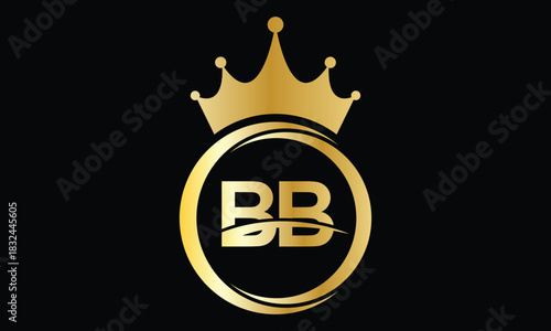 abstract creative golden gradient BB crown letter logo design.