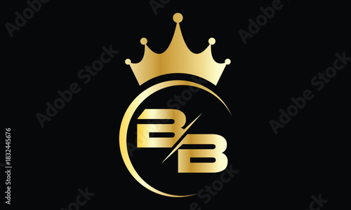 abstract creative golden gradient BB crown letter logo.