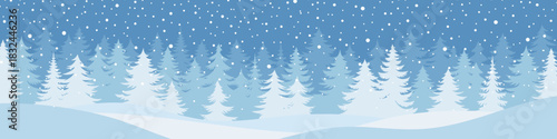 Winter minimalistic landscape, forest and snowfall, vector illustration