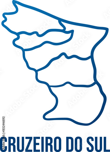 Immediate Region of Cruzeiro do Sul with municipalities,Acre,Brazil simplified smooth shape map
