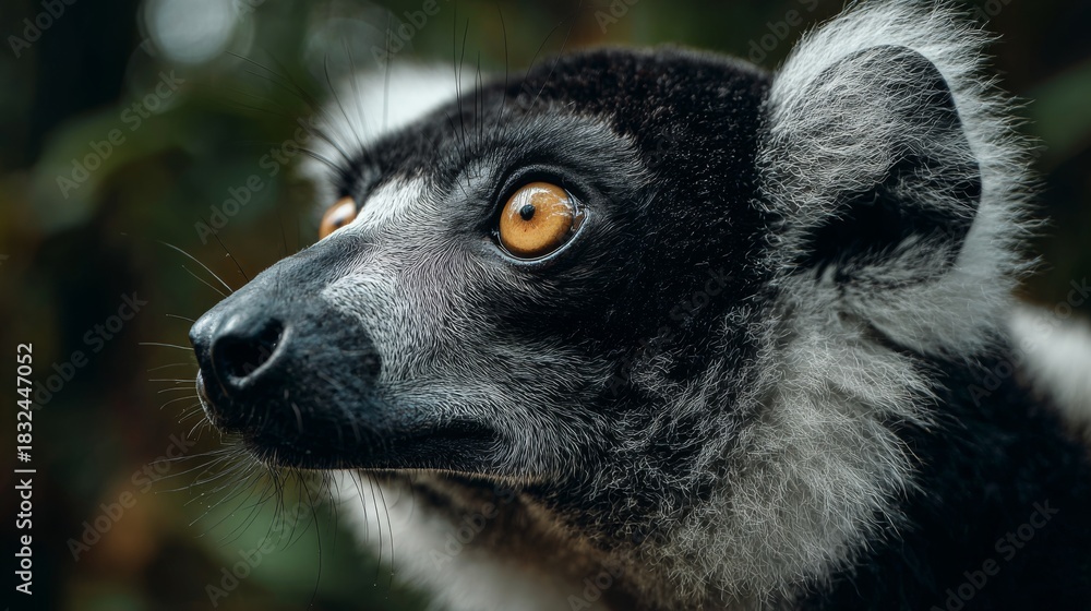 Obraz premium Lemur gazes thoughtfully in the lush forest of Madagascar during a sunny afternoon