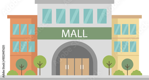 Modern shopping mall building with a large central entrance.